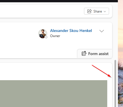Model Driven App form tab showing an embedded Power App with excessive vertical whitespace causing an unnecessary scrollbar